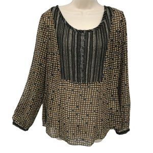 Sigrid Olsen Womens Long Sleeves Round Neck Sheer Brown Blouse Top Size 6